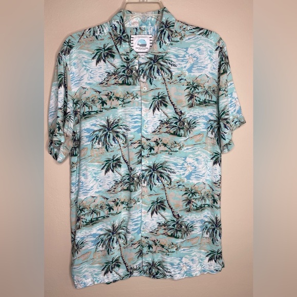 Denim & Glower Tropical Palm Tree Print Men's Shirt Short Sleeve Size Medium - Picture 1 of 5